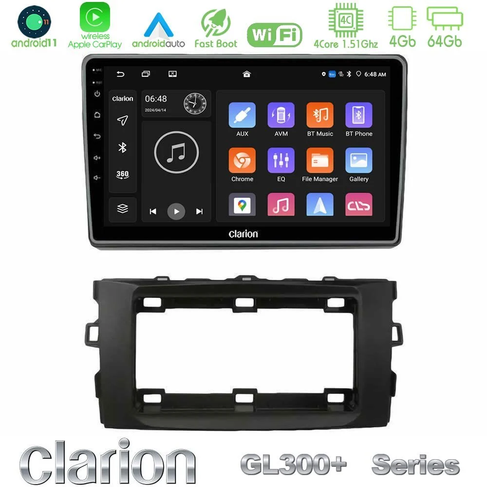 Clarion GL300+ Series 4Core Android11 4+64GB  Toyota Auris 2013-2016 Navigation Multimedia Tablet 10"