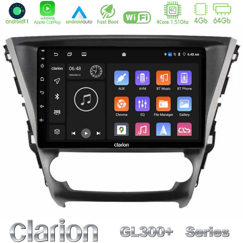 Clarion GL300+ Series 4Core Android11 4+64GB  Toyota Avensis 2015-2018 Navigation Multimedia Tablet 9"
