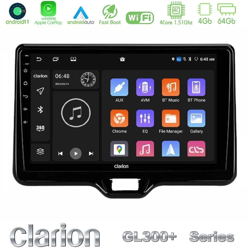 Clarion GL300+ Series 4Core Android11 4+64GB Toyota Yaris Cross RHD 2020-> (Low Version) Navigation Multimedia Tablet 9"