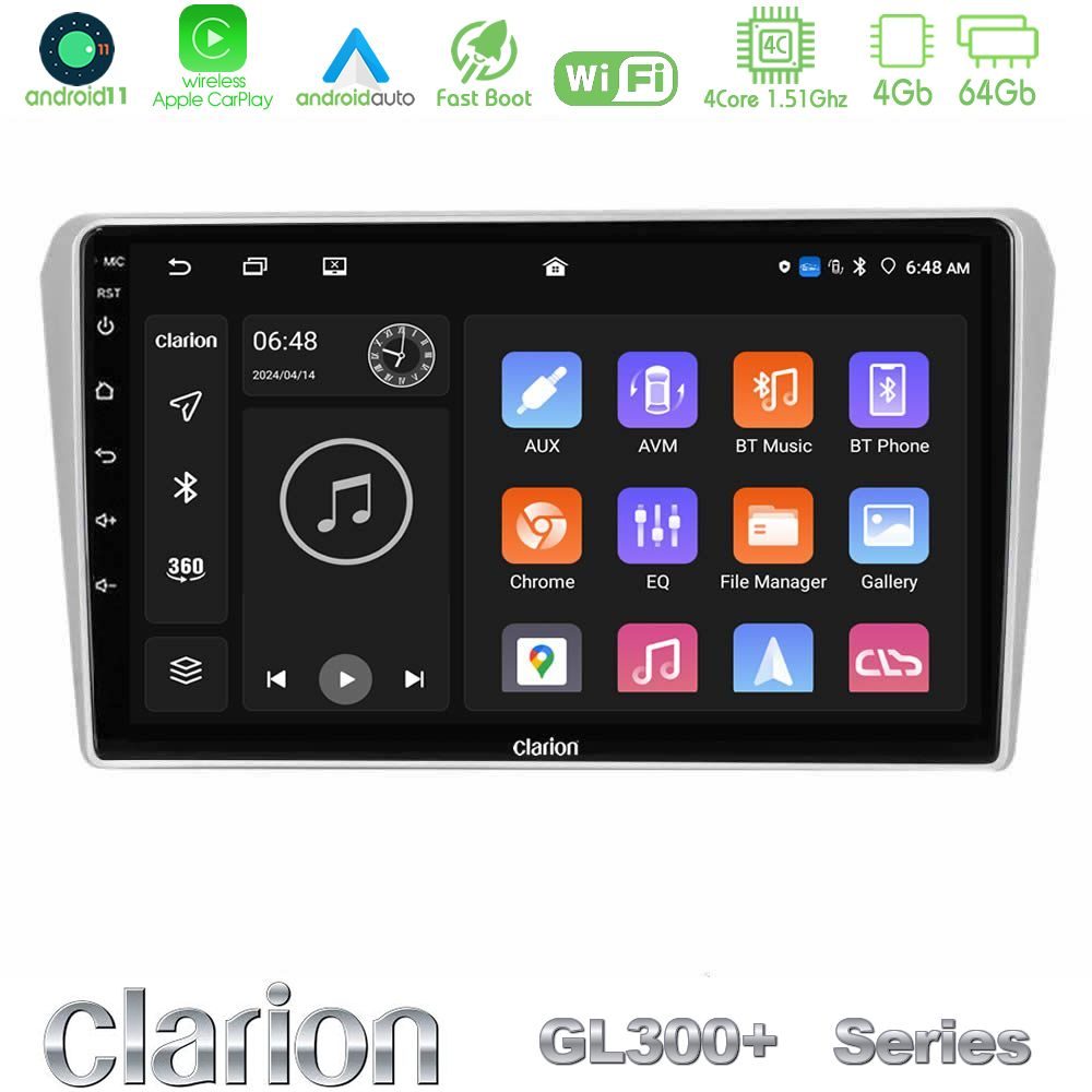 Clarion GL300+ Series 4Core Android11 4+64GB  Toyota Avensis T25 02/2003–2008 Navigation Multimedia Tablet 9"