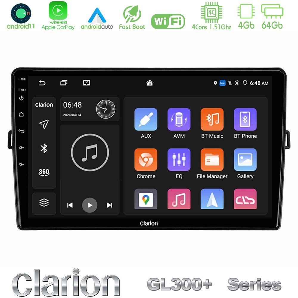 Clarion GL300+ Series 4Core Android11 4+64GB  Toyota Auris Navigation Multimedia Tablet 10"