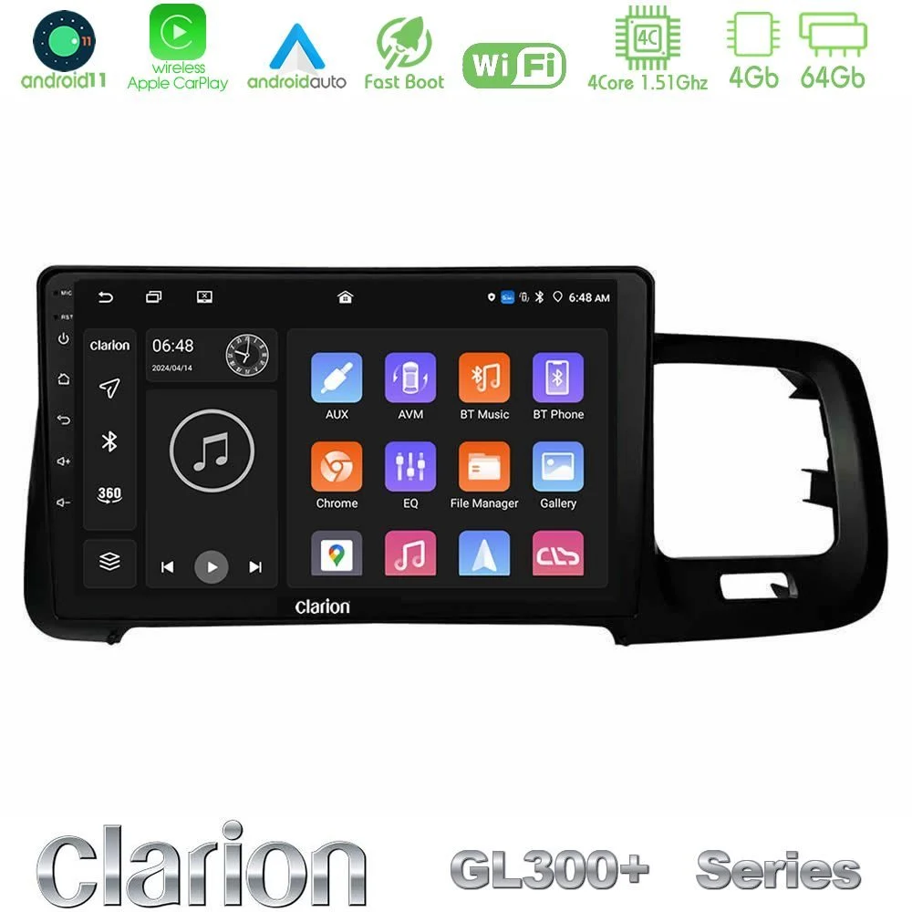 Clarion GL300+ Series 4Core Android11 4+64GB  Volvo S60 2010-2018 Navigation Multimedia Tablet 9"