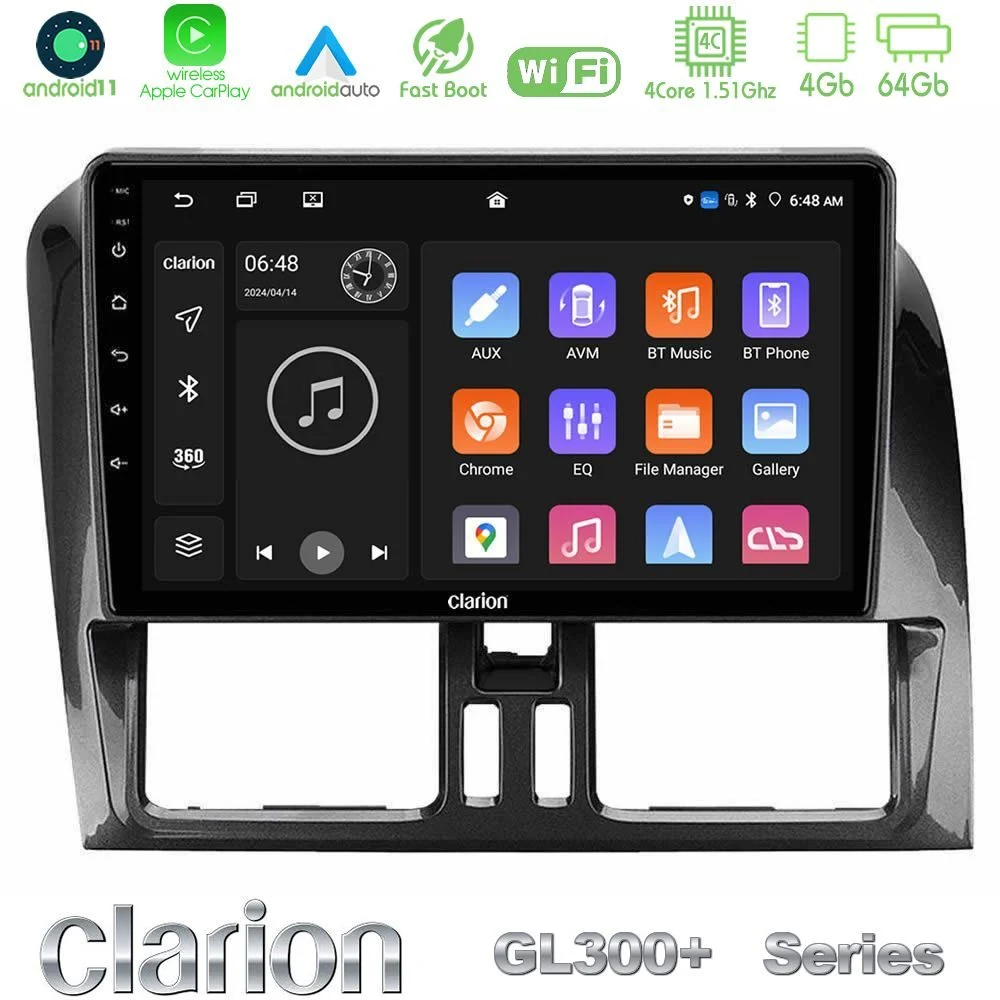 Clarion GL300+ Series 4Core Android11 4+64GB  Volvo XC60 2009-2012 Navigation Multimedia Tablet 9"
