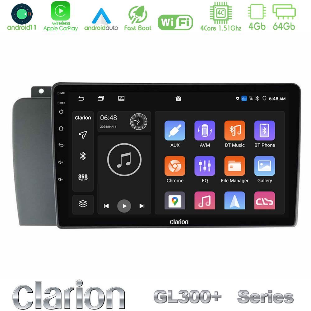 Clarion GL300+ Series 4Core Android11 4+64GB  Volvo S60 2004-2009 Navigation Multimedia Tablet 9"
