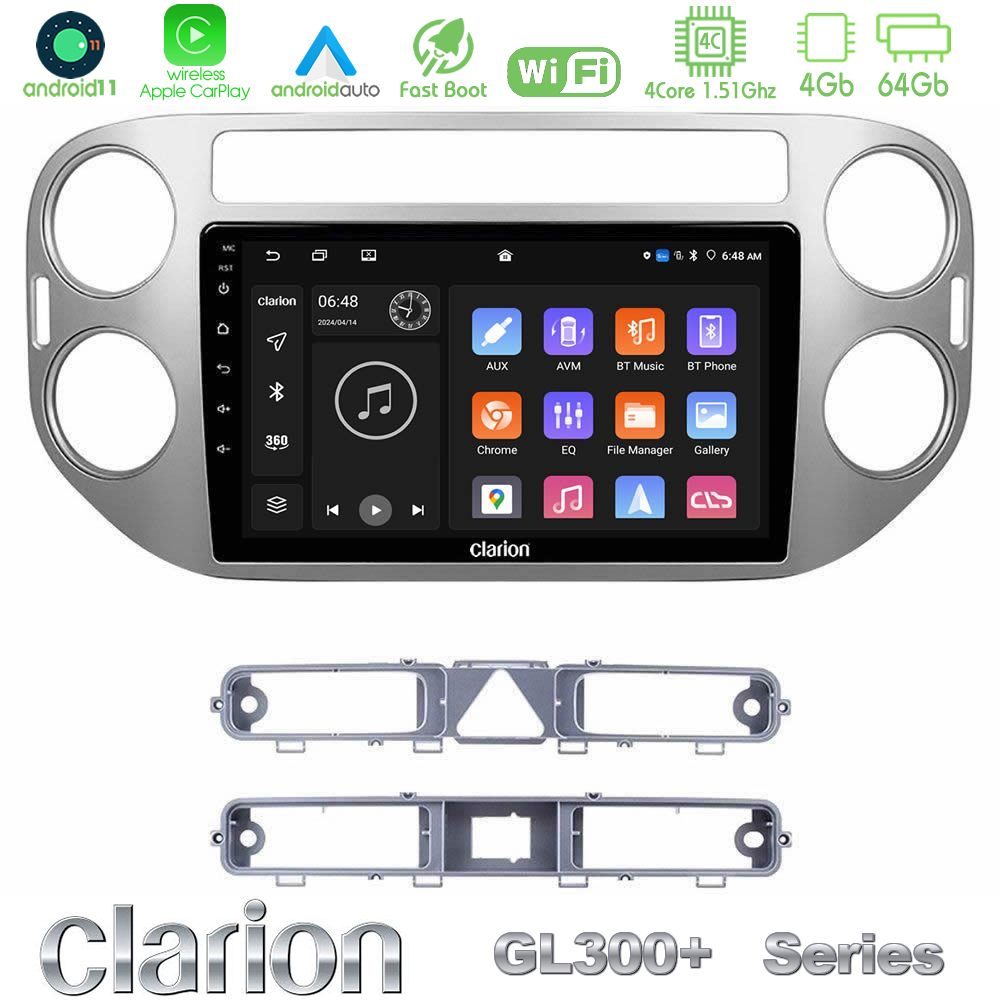 Clarion GL300+ Series 4Core Android11 4+64GB  VW Tiguan Navigation Multimedia Tablet 9"