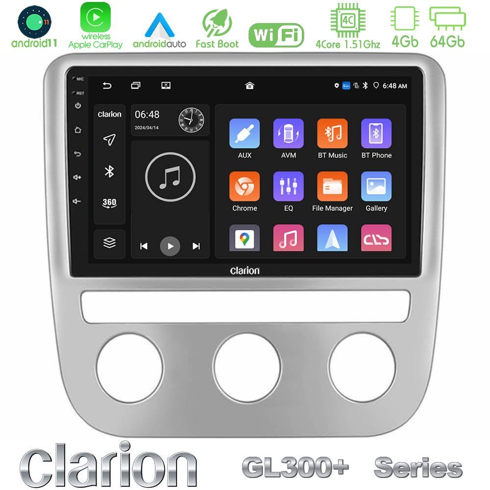 Clarion GL300+ Series 4Core Android11 4+64GB  VW Scirocco 2008-2014 Navigation Multimedia Tablet 9"