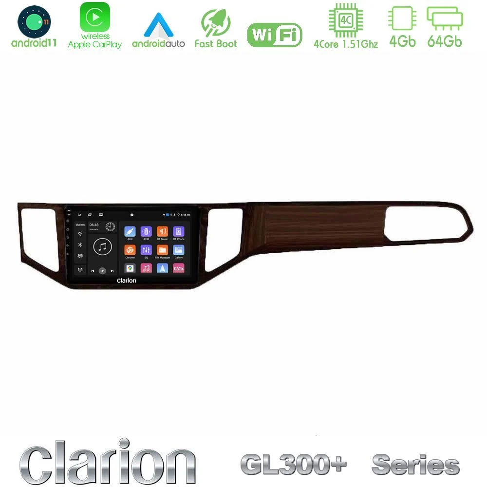 Clarion GL300+ Series 4Core Android11 4+64GB VW Sportsvan 2014-2020 Navigation Multimedia Tablet 9" (Ξύλινη απόχρωση)