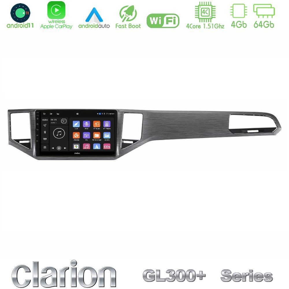 Clarion GL300+ Series 4Core Android11 4+64GB VW Sportsvan 2014-2020 Navigation Multimedia Tablet 9" (Silver/Grey Color)