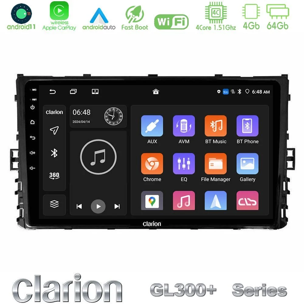 Clarion GL300+ Series 4Core Android11 4+64GB VW MQB 2017-> Navigation Multimedia Tablet 9"