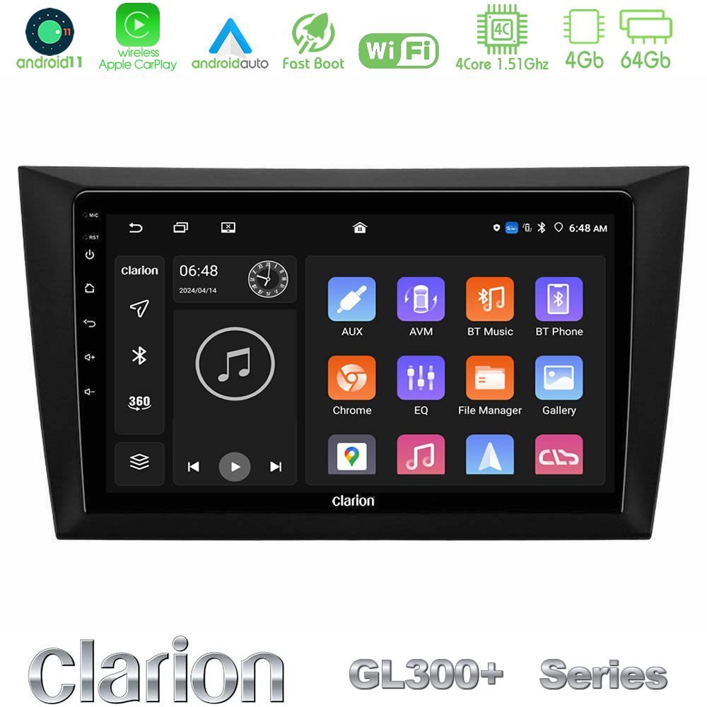 Clarion GL300+ Series 4Core Android11 4+64GB  Vw Golf 6 Navigation Multimedia Tablet 9"