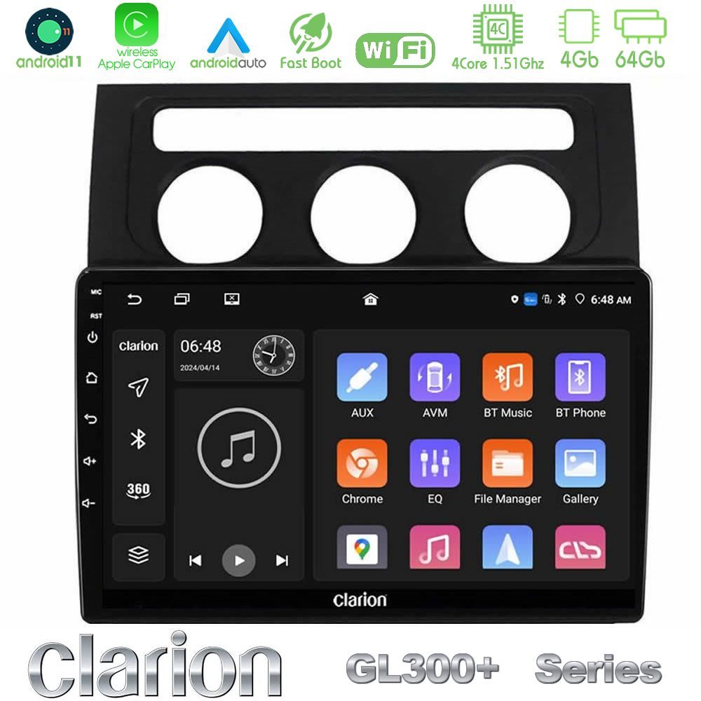 Clarion GL300+ Series 4Core Android11 4+64GB VW Touran 2003-2011 Navigation Multimedia Tablet 10"