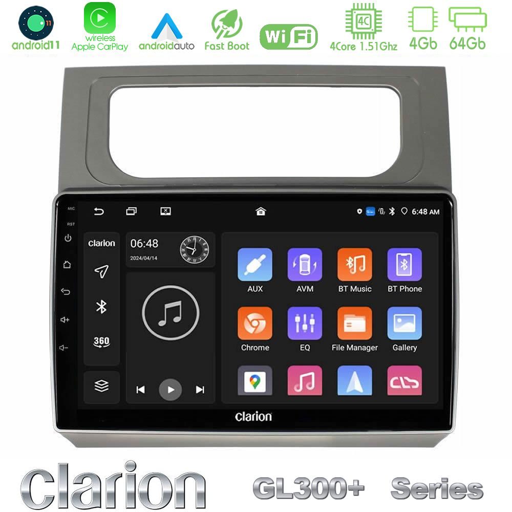 Clarion GL300+ Series 4Core Android11 4+64GB VW Touran 2011-2015 Navigation Multimedia Tablet 10"