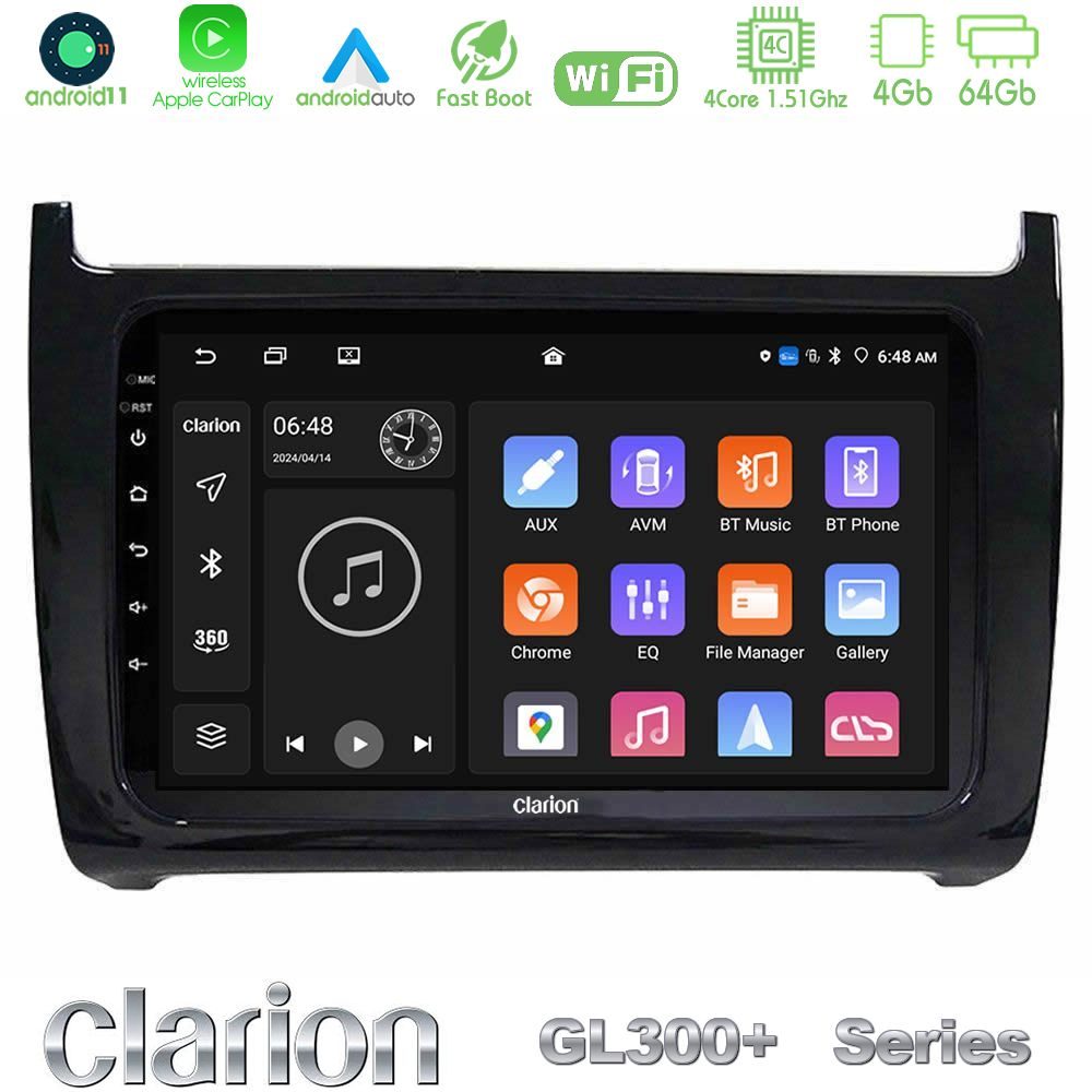 Clarion GL300+ Series 4Core Android11 4+64GB  Vw Polo Navigation Multimedia Tablet 9"