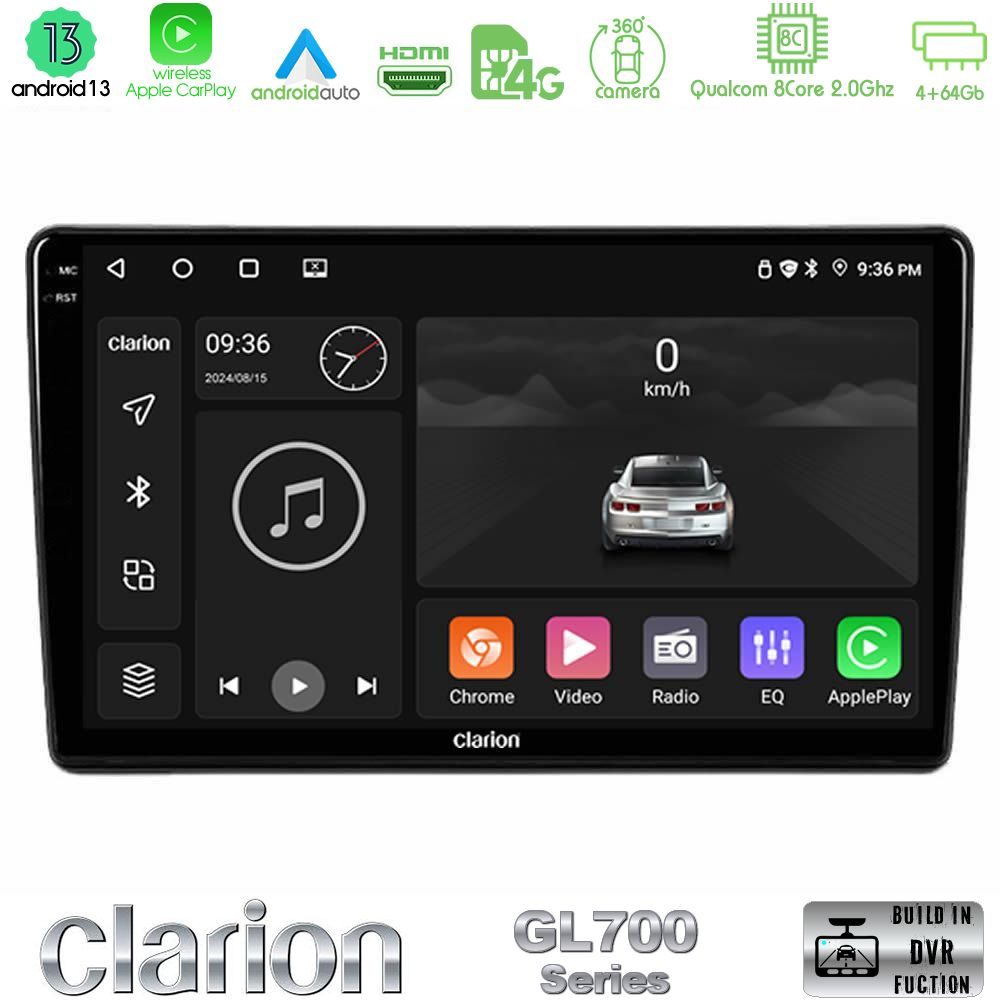 Clarion GL700 Series 8Core Android13 4+64GB Peugeot Partner / Citroen Berlingo 2008-2018 Navigation Multimedia Tablet 9" Με Carplay & Android Auto