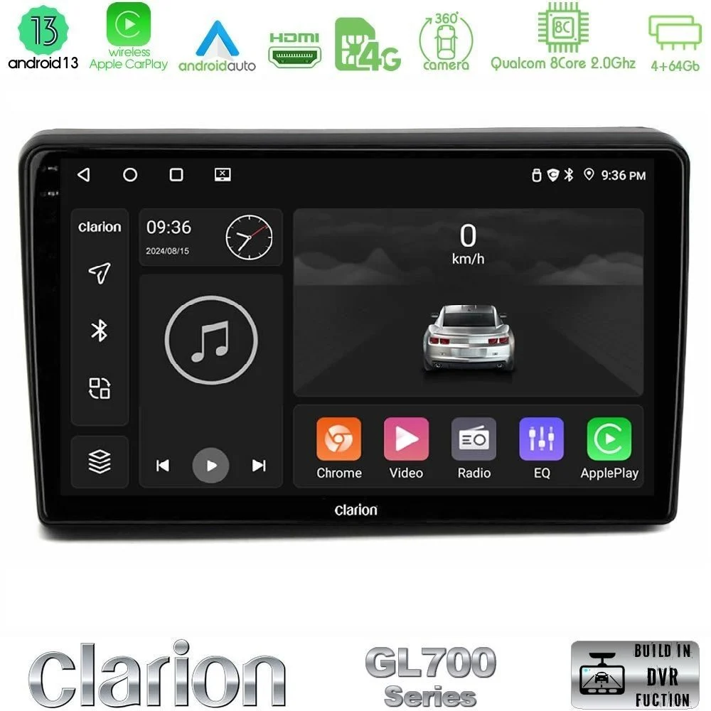 Clarion GL700 Series 8Core Android13 4+64GB Citroen C5 2008-2019 Navigation Multimedia Tablet 10" Με Carplay & Android Auto