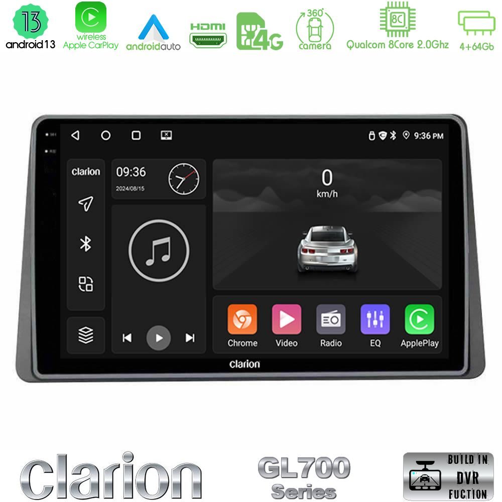 Clarion GL700 Series 8Core Android13 4+64GB Dacia Duster 2019-> Navigation Multimedia Tablet 10" Με Carplay & Android Auto