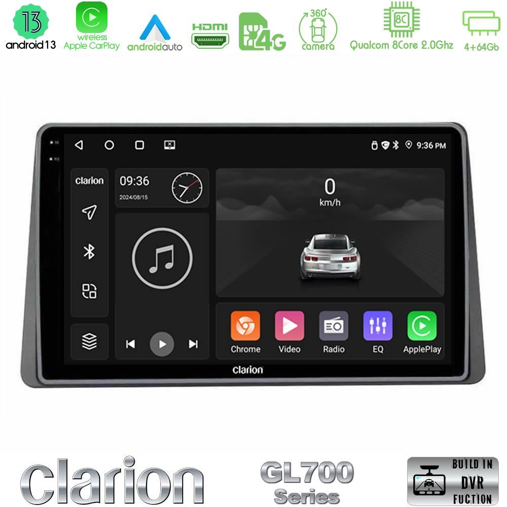 Clarion GL700 Series Dacia Duster 2022-> 8Core Android13 4+64GB Navigation Multimedia Tablet 9" Με Carplay & Android Auto Με Carplay & Android Auto