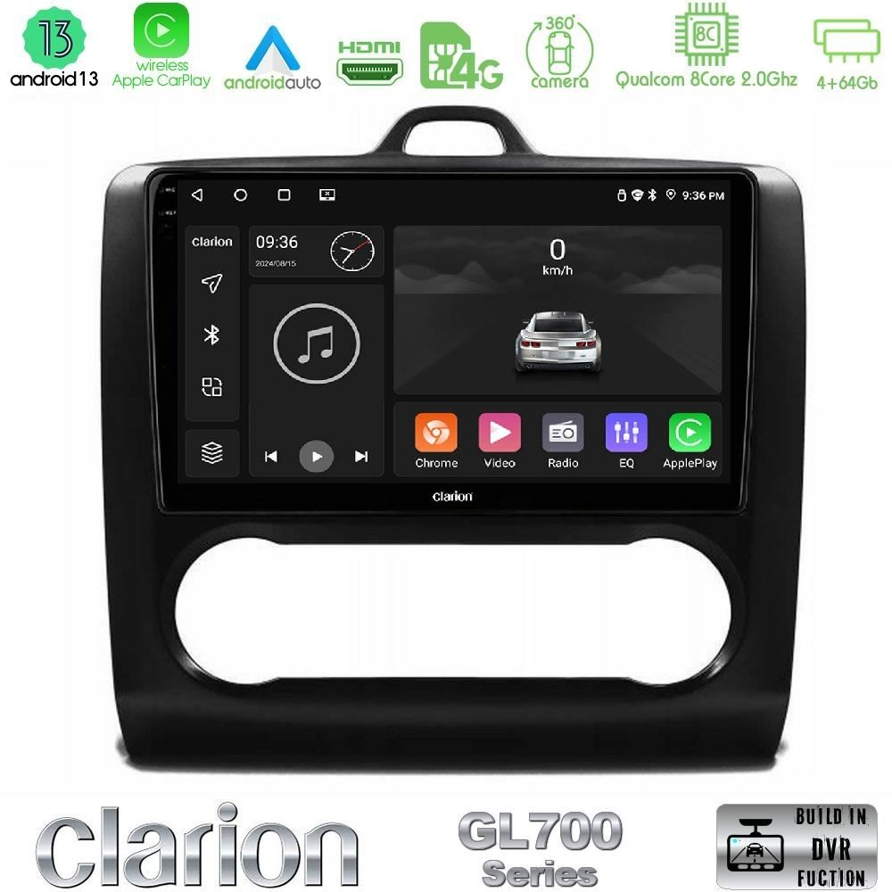 Clarion GL700 Series 8Core Android13 4+64GB Ford Focus Auto AC Navigation Multimedia Tablet 9" Με Carplay & Android Auto