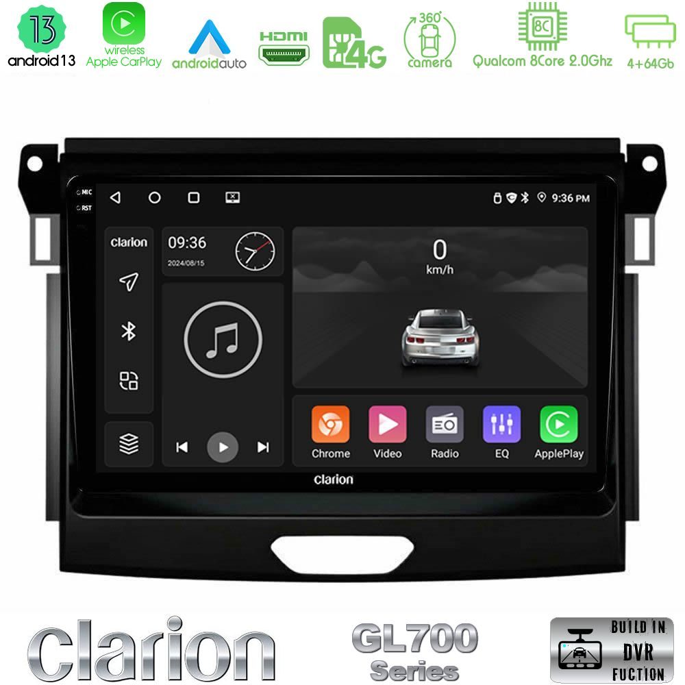 Clarion GL700 Series 8Core Android13 4+64GB Ford Ranger 2017-2022 Navigation Multimedia Tablet 9" Με Carplay & Android Auto