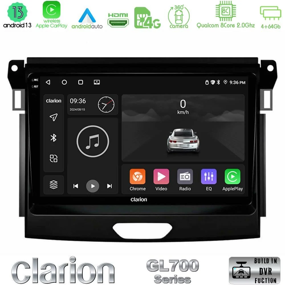 Clarion GL700 Series 8Core Android13 4+64GB Ford Ranger 2017-2022 Navigation Multimedia Tablet 9" Με Carplay & Android Auto