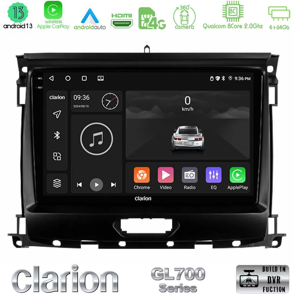 Clarion GL700 Series 8Core Android13 4+64GB Ford Ranger 2017-2022 Navigation Multimedia Tablet 9" Με Carplay & Android Auto