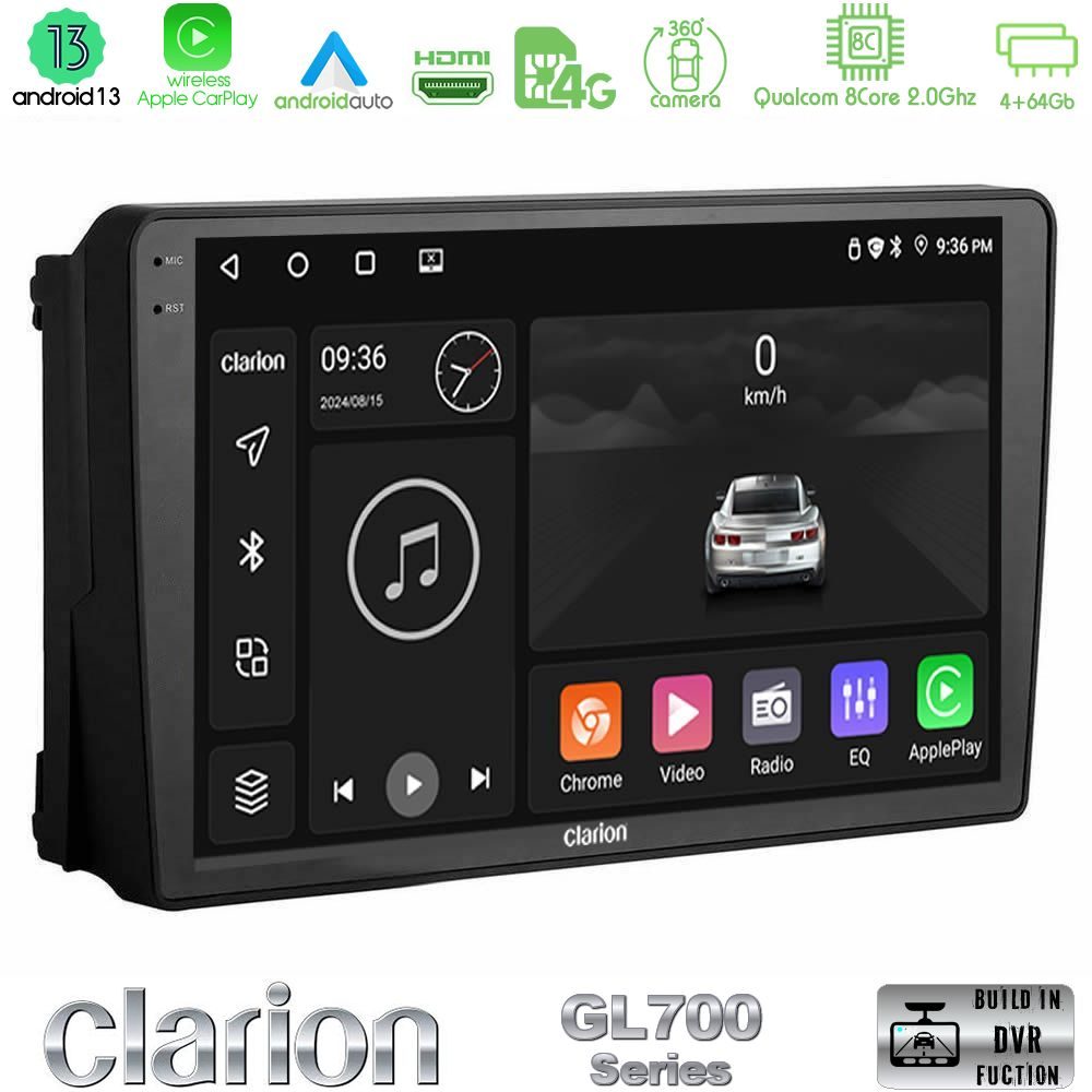 Clarion GL700 Series 8Core Android13 4+64GB Ford 2007-> Navigation Multimedia Tablet 9" Με Carplay & Android Auto