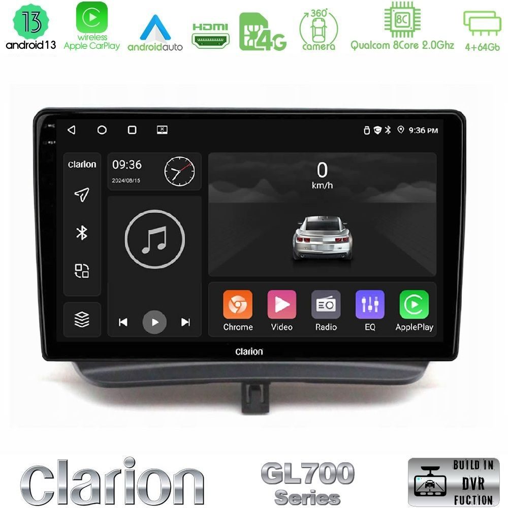 Clarion GL700 Series 8Core Android13 4+64GB Ford Courier 2015-2023 Navigation Multimedia Tablet 9" Με Carplay & Android Auto