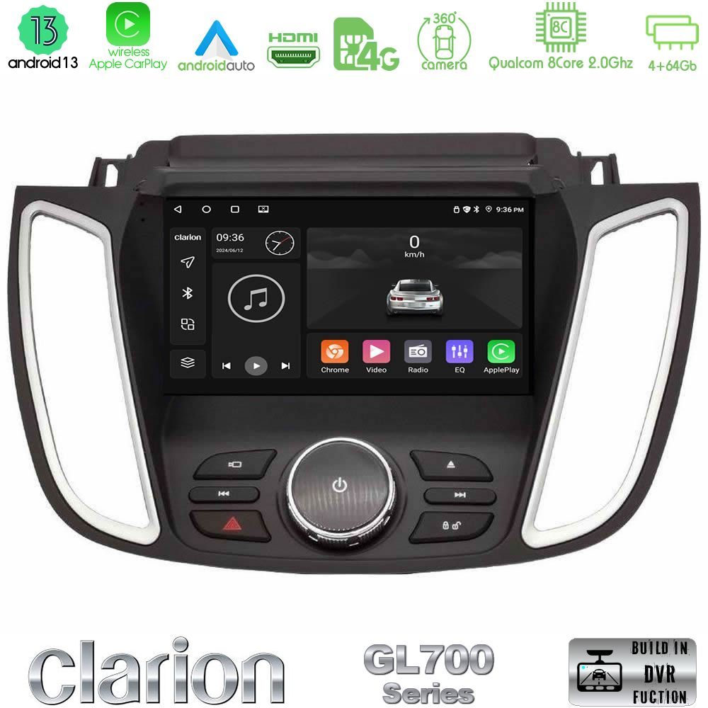 Clarion GL700 Series 8Core Android13 4+64GB Ford Kuga/C-Max 2013-2019 Navigation Multimedia Tablet 9" Με Carplay & Android Auto Clarion GL700 Series 8Core Android13 4+64GB Ford Kuga/C-Max 2013-2019 Navigation Multimedia Tablet 9" Με Carplay & Android Auto