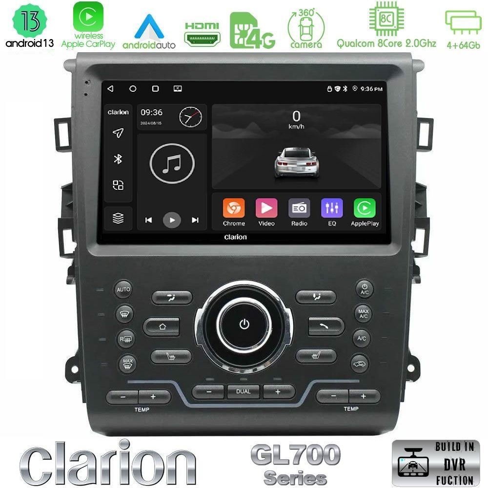 Clarion GL700 Series 8Core Android13 4+64GB Ford Mondeo 2014-2021 Navigation Multimedia Tablet 9" Με Carplay & Android Auto