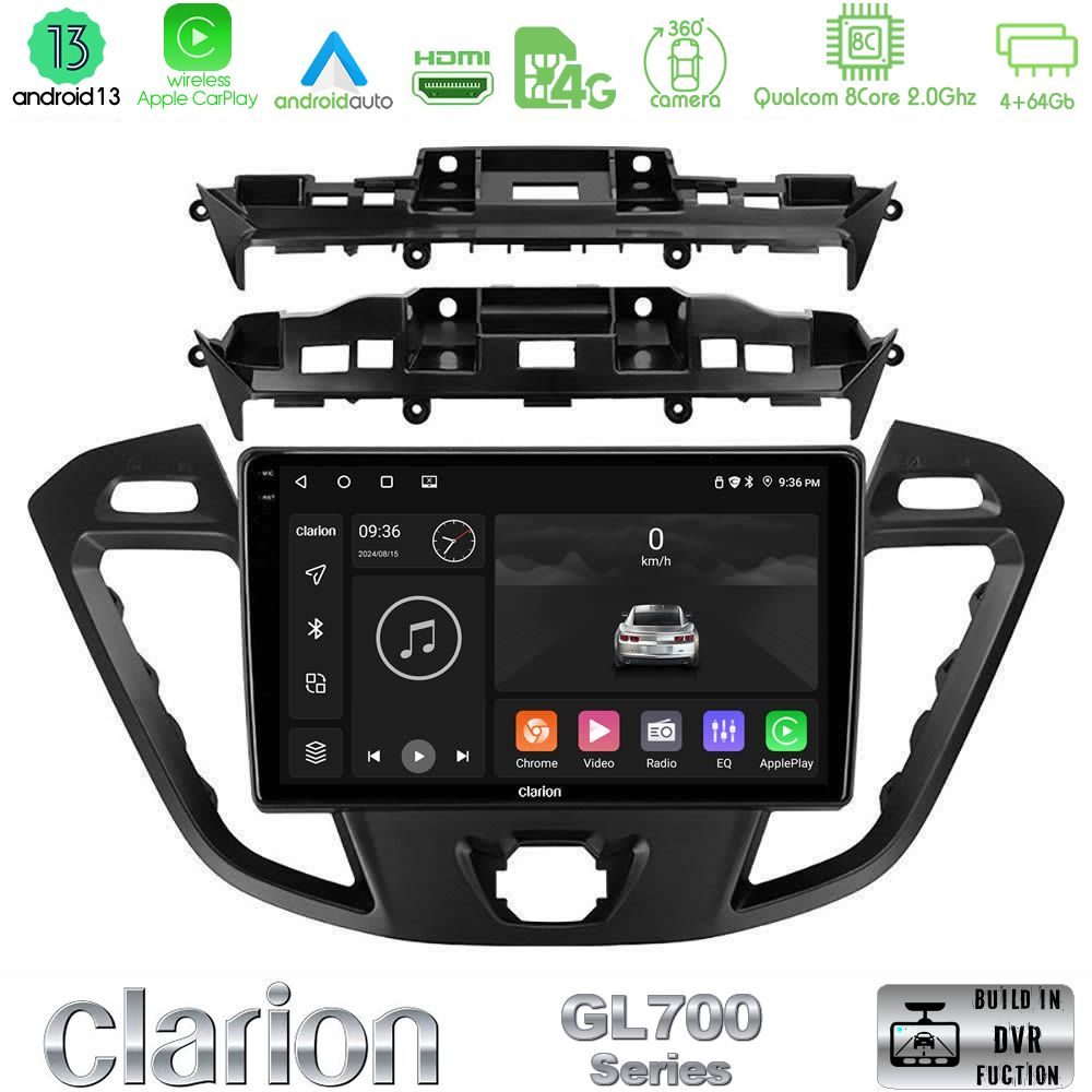 Clarion GL700 Series 8Core Android13 4+64GB Ford Transit Custom/Tourneo Custom Navigation Multimedia Tablet 9" Με Carplay & Android Auto