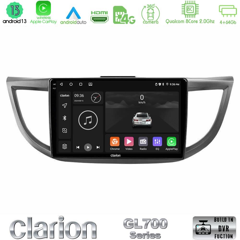 Clarion GL700 Series 8Core Android13 4+64GB Honda CRV 2012-2017 Navigation Multimedia Tablet 9" Με Carplay & Android Auto