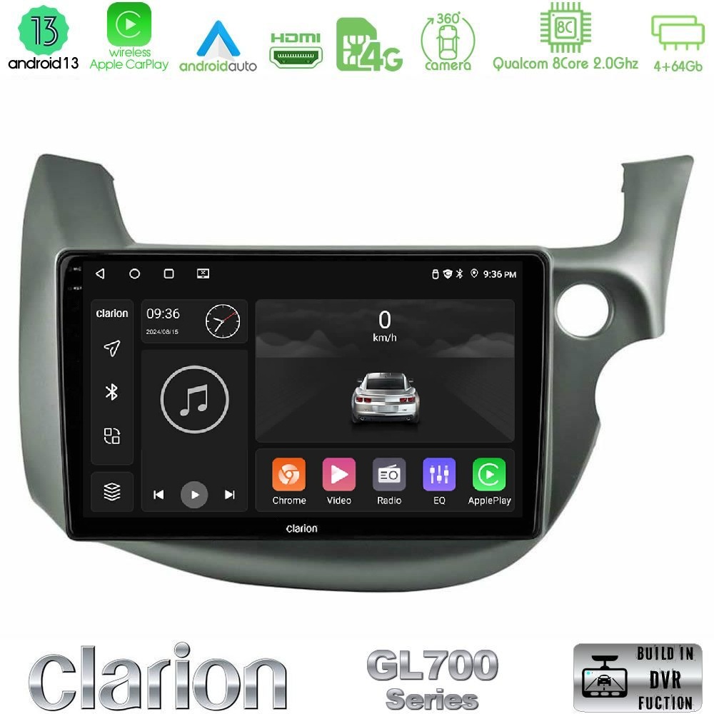 Clarion GL700 Series 8Core Android13 4+64GB Honda Jazz (Fit) 2009-2013 RHD Navigation Multimedia Tablet 10" Με Carplay & Android Auto