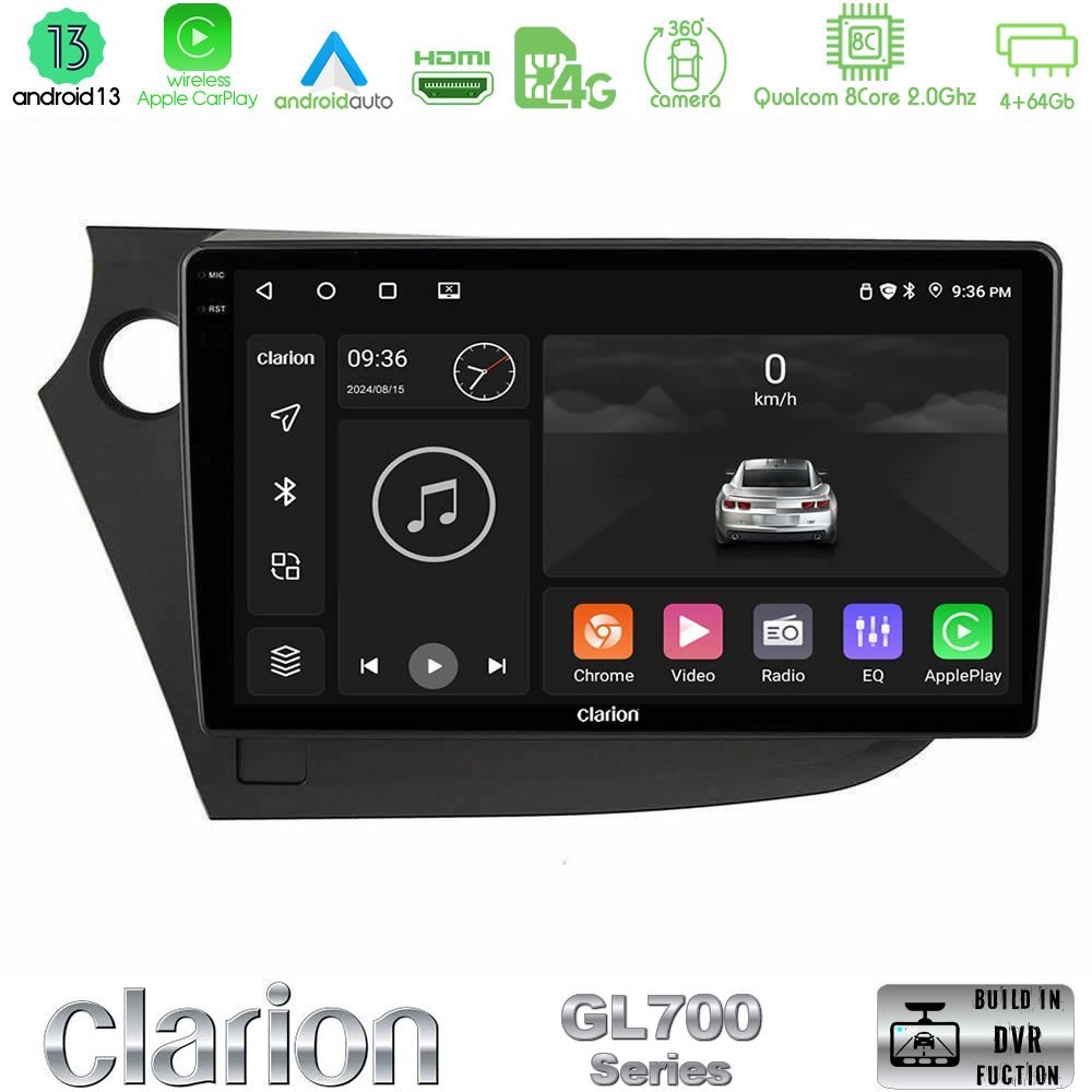 Clarion GL700 Series 8Core Android13 4+64GB Honda Insight 2009-2015 Navigation Multimedia Tablet 9" Με Carplay & Android Auto