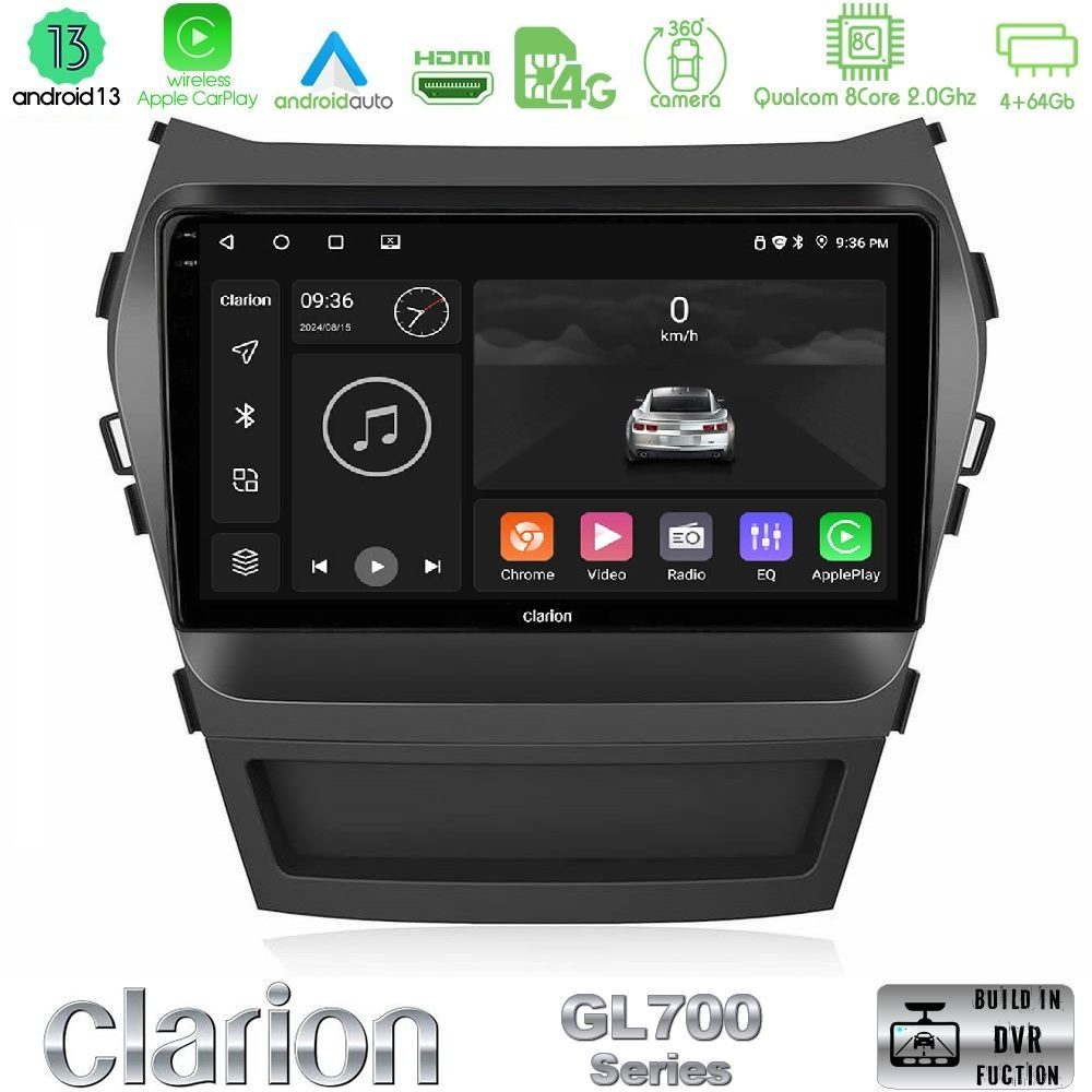 Clarion GL700 Series 8Core Android13 4+64GB Hyundai iX45 2012-2017 Navigation Multimedia Tablet 9" Με Carplay & Android Auto