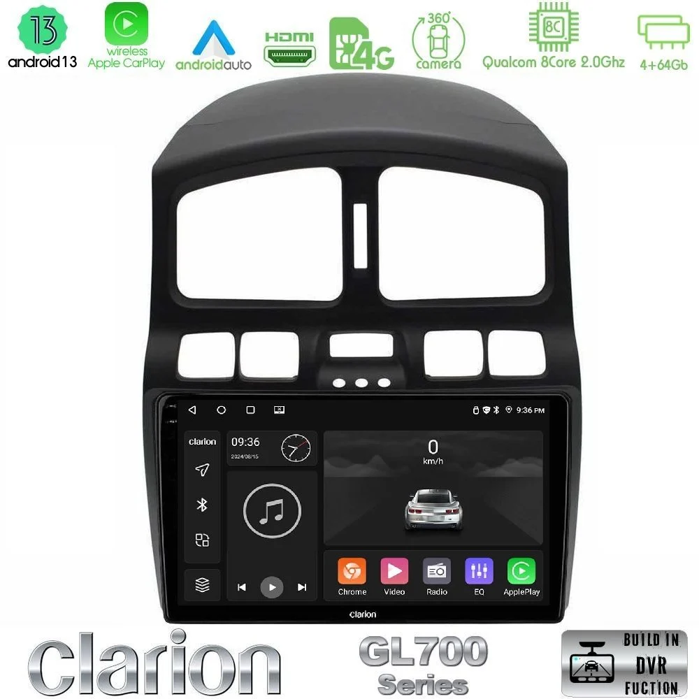Clarion GL700 Series 8Core Android13 4+64GB Hyundai Santa Fe 2000-2006 Navigation Multimedia Tablet 9" Με Carplay & Android Auto