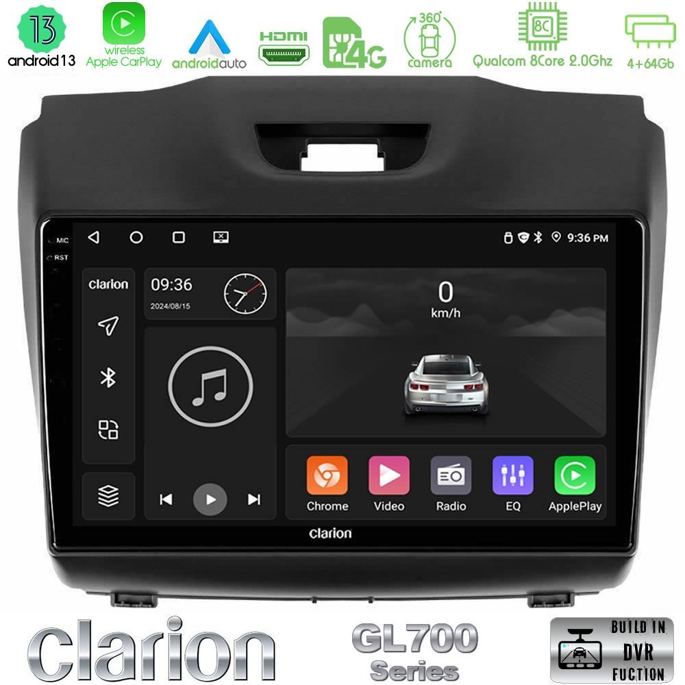 Clarion GL700 Series 8Core Android13 4+64GB Isuzu D-MAX 2012-2019 Navigation Multimedia Tablet 9" Με Carplay & Android Auto