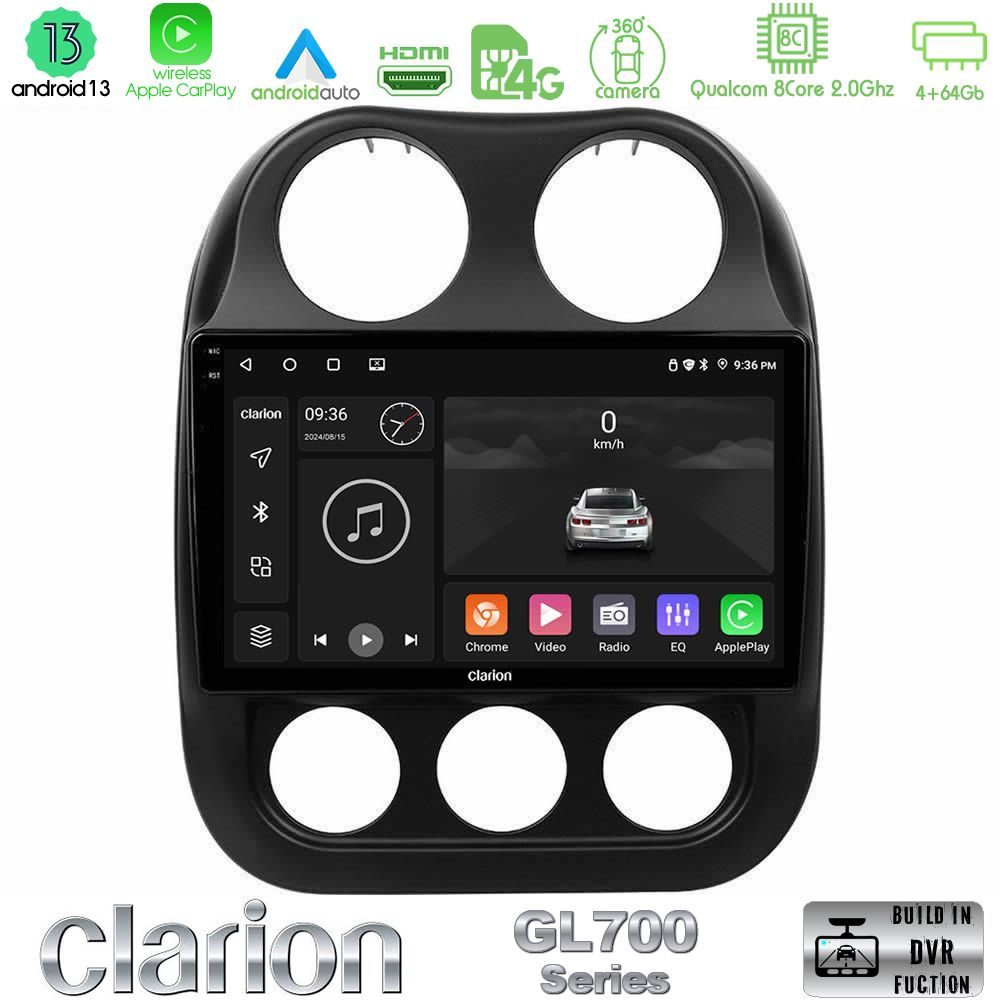 Clarion GL700 Series 8Core Android13 4+64GB Jeep Compass 2012-2016 Navigation Multimedia Tablet 10" Με Carplay & Android Auto
