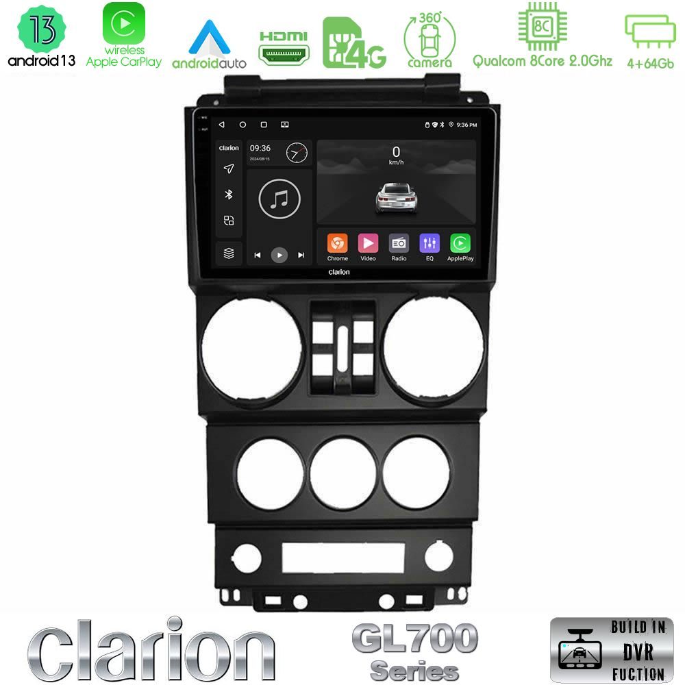 Clarion GL700 Series 8Core Android13 4+64GB Jeep Wrangler 2008-2010 Navigation Multimedia Tablet 9" Με Carplay & Android Auto
