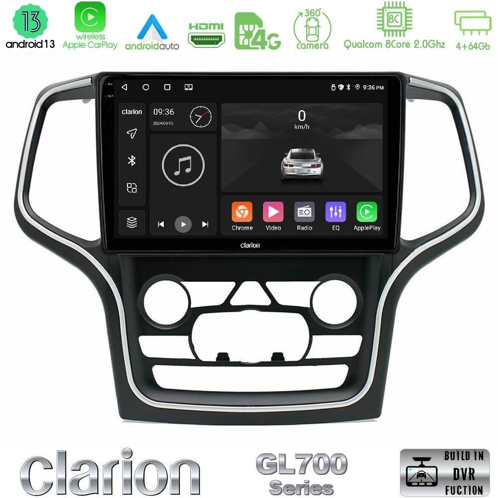 Clarion GL700 Series 8Core Android13 4+64GB Jeep Grand Cherokee 2014-2020 Navigation Multimedia Tablet 10" Με Carplay & Android Auto