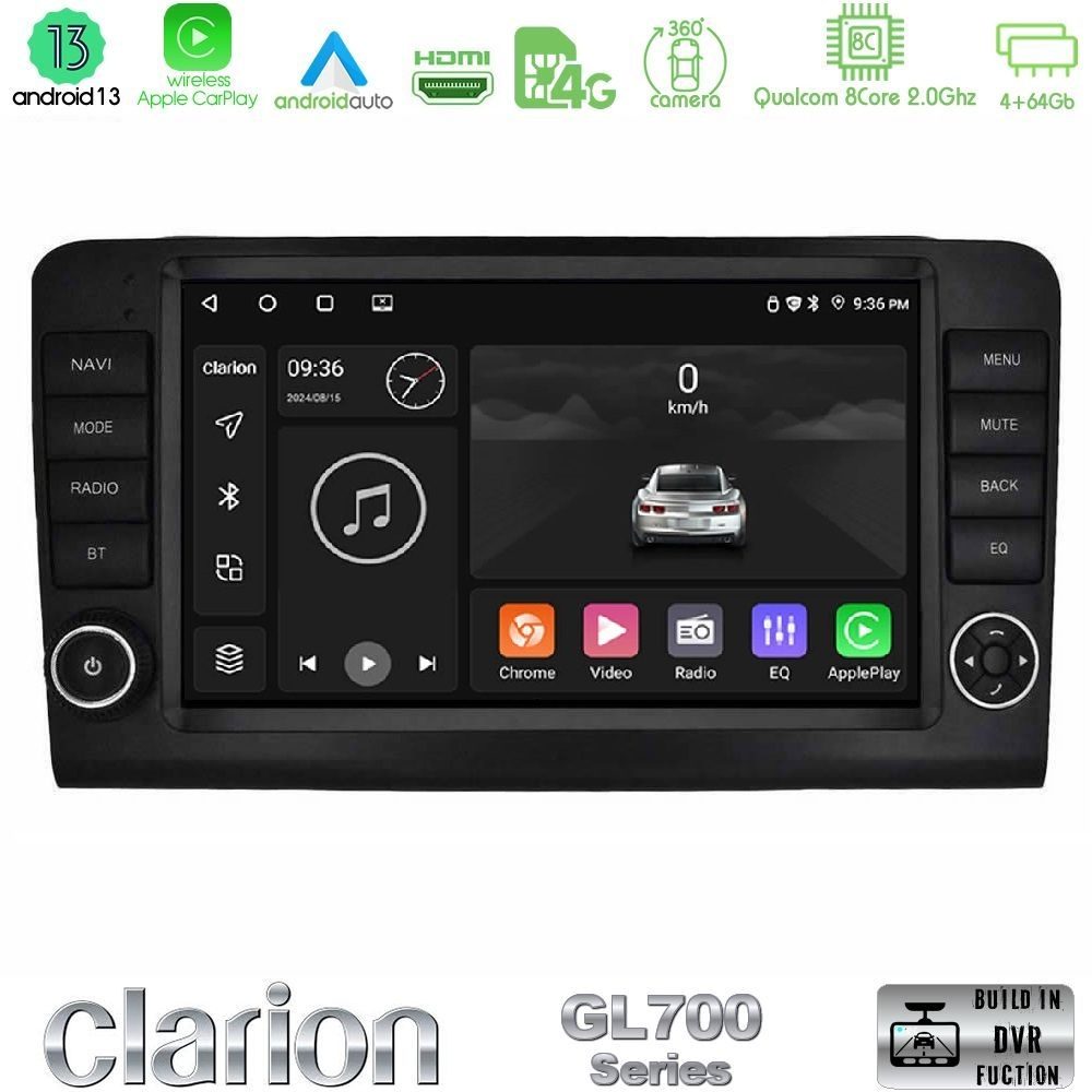 Clarion GL700 Series 8Core Android13 4+64GB Mercedes ML/GL Class W164 2006-2011 Navigation Multimedia Tablet 9" Με Carplay & Android Auto (OEM Look)