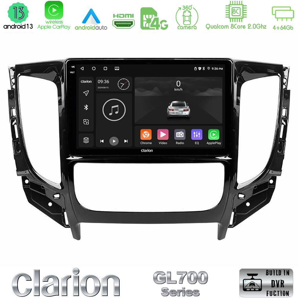 Clarion GL700 Series 8Core Android13 4+64GB Mitsubishi L200 2016-> & Fiat Fullback (Auto A/C) Navigation Multimedia Tablet 9" Με Carplay & Android Auto