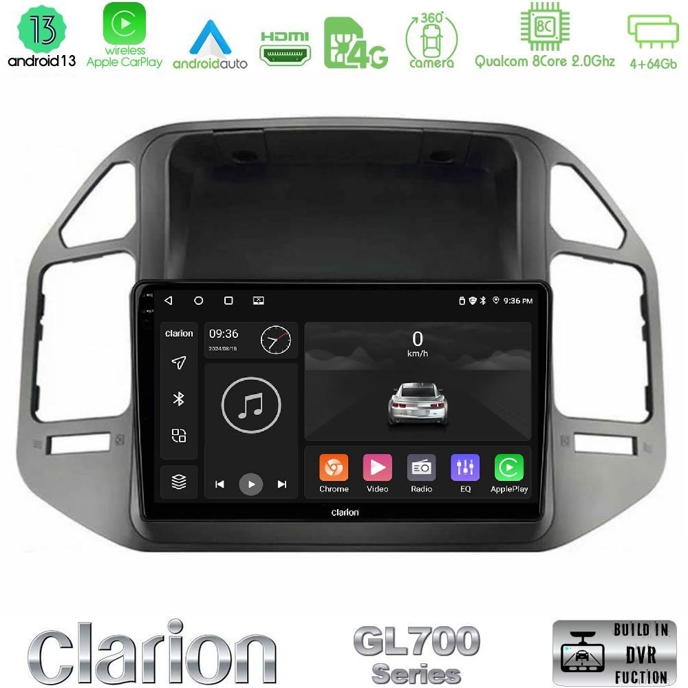 Clarion GL700 Series 8Core Android13 4+64GB Mitsubishi Pajero 2002-2006 Navigation Multimedia Tablet 9" Με Carplay & Android Auto