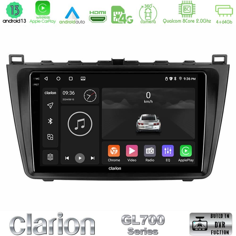 Clarion GL700 Series 8Core Android13 4+64GB Mazda 6 2008-2012 Navigation Multimedia Tablet 9" Με Carplay & Android Auto