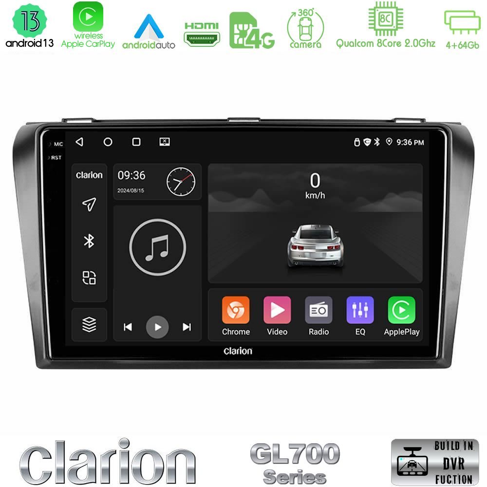 Clarion GL700 Series 8Core Android13 4+64GB Mazda 3 2004-2009 Navigation Multimedia Tablet 9" Με Carplay & Android Auto