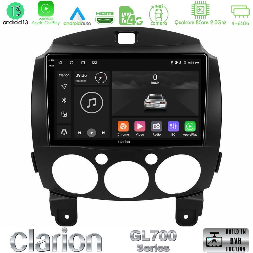 Clarion GL700 Series 8Core Android13 4+64GB Mazda 2 2008-2014 Navigation Multimedia Tablet 9" Με Carplay & Android Auto