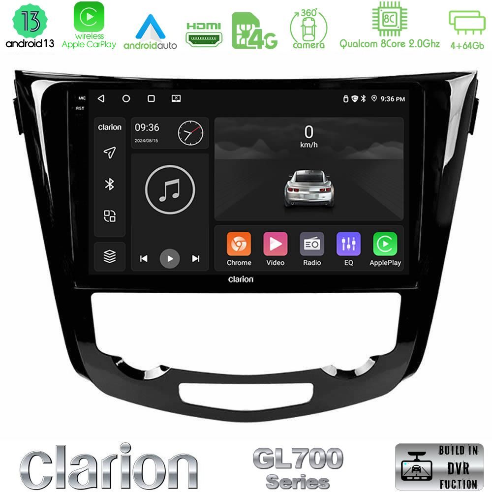 Clarion GL700 Series 8Core Android13 4+64GB Nissan Qashqai J11 (AUTO A/C) Navigation Multimedia Tablet 10" Με Carplay & Android Auto