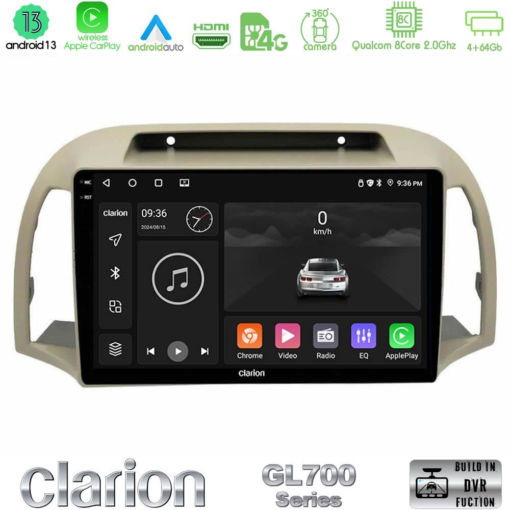 Clarion GL700 Series 8Core Android13 4+64GB Nissan Micra K12 2002-2010 Navigation Multimedia Tablet 9" Με Carplay & Android Auto