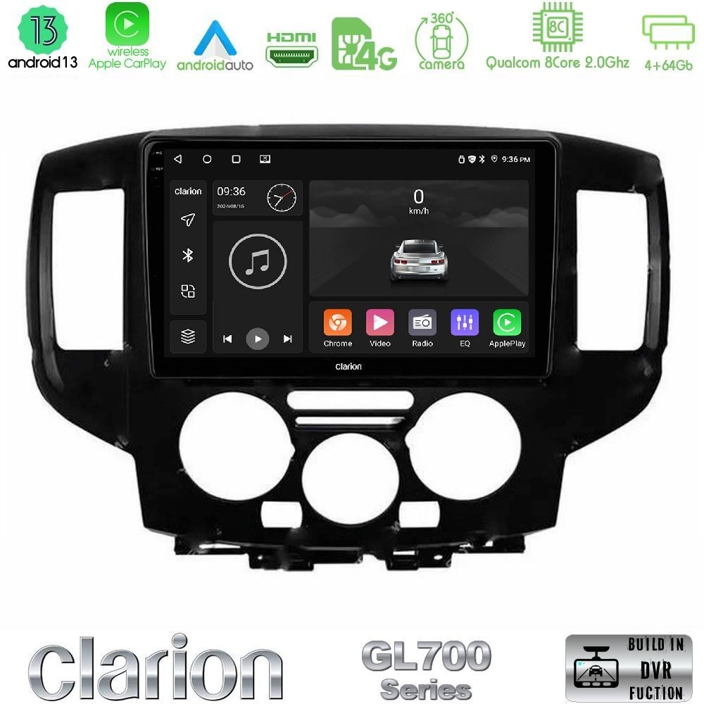 Clarion GL700 Series 8Core Android13 4+64GB Nissan NV200 2009 – 2019 Navigation Multimedia Tablet 9" Με Carplay & Android Auto (Μαύρο)