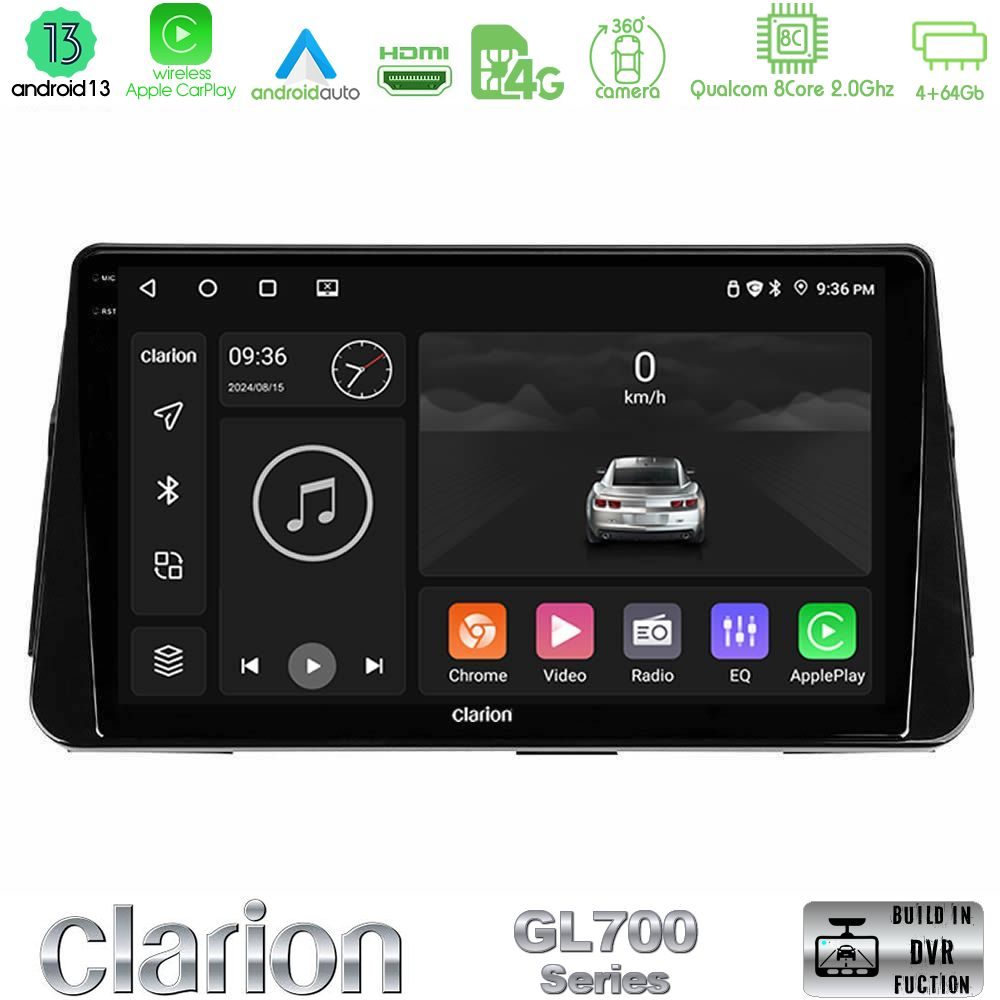 Clarion GL700 Series 8Core Android13 4+64GB Nissan Micra K14 Navigation Multimedia Tablet 9" Με Carplay & Android Auto