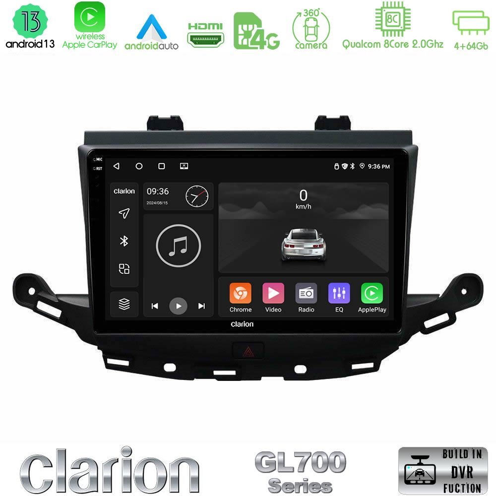 Clarion GL700 Series 8Core Android13 4+64GB Opel Astra K 2015-2019 Navigation Multimedia Tablet 9" Με Carplay & Android Auto